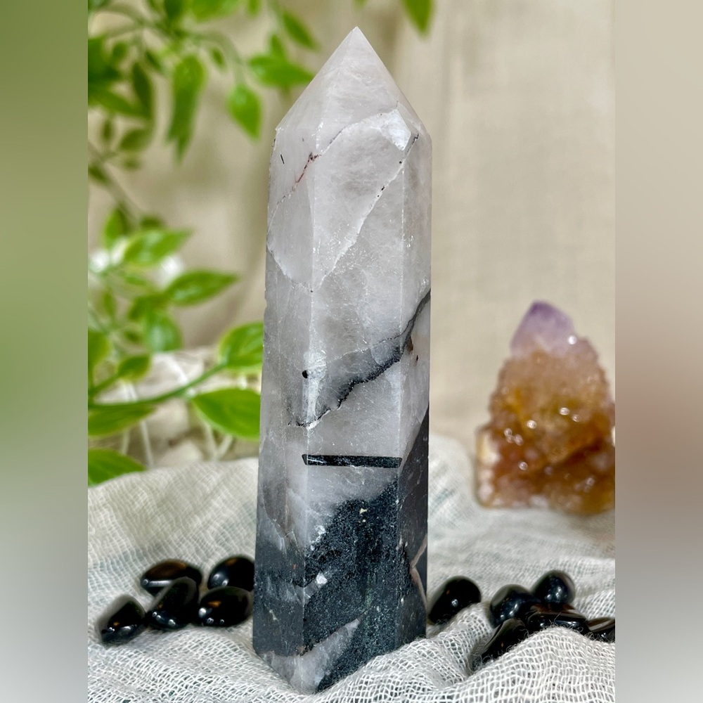 2210 Quartz with Black Tourmaline Crystal Tower